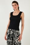 Slim Fit Kalın Askılı Dantelli Kare Yaka Bürümcük Kadın Atlet 5864979 SİYAH