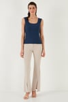 Slim Fit Kalın Askılı Dantelli Kare Yaka Bürümcük Kadın Atlet 5864979 İNDİGO