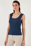 Slim Fit Kalın Askılı Dantelli Kare Yaka Bürümcük Kadın Atlet 5864979 İNDİGO