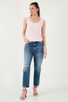Slim Fit Kalın Askılı Dantelli Kare Yaka Bürümcük Kadın Atlet 5864979 TOZ PEMBE