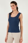 Slim Fit Kalın Askılı Dantelli Kare Yaka Bürümcük Kadın Atlet 5864979 İNDİGO