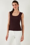 Slim Fit Kalın Askılı Dantelli Kare Yaka Bürümcük Kadın Atlet 5864979 VİŞNE