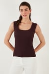 Slim Fit Kalın Askılı Dantelli Kare Yaka Bürümcük Kadın Atlet 5864979 VİŞNE