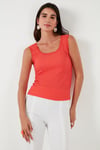 Slim Fit Kalın Askılı Dantelli Kare Yaka Bürümcük Kadın Atlet 5864979 NAR ÇİÇEĞİ