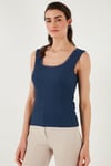 Slim Fit Kalın Askılı Dantelli Kare Yaka Bürümcük Kadın Atlet 5864979 İNDİGO
