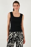 Slim Fit Kalın Askılı Dantelli Kare Yaka Bürümcük Kadın Atlet 5864979 SİYAH
