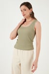 Slim Fit Kalın Askılı Dantelli Kare Yaka Bürümcük Kadın Atlet 5864979 Olive
