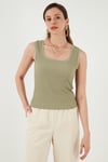 Slim Fit Kalın Askılı Dantelli Kare Yaka Bürümcük Kadın Atlet 5864979 Olive