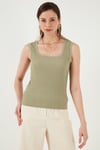 Slim Fit Kalın Askılı Dantelli Kare Yaka Bürümcük Kadın Atlet 5864979 Olive