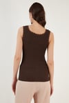 Slim Fit Kalın Askılı Dantelli Kare Yaka Bürümcük Kadın Atlet 5864979 KAHVE