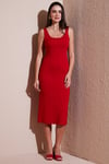 Slim Fit Kalın Askılı Midi Kadın Elbise 5866154 KIRMIZI
