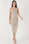 Slim Fit Kalın Askılı Midi Kadın Elbise 5866154 TAŞ