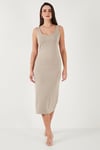 Slim Fit Kalın Askılı Midi Kadın Elbise 5866154 TAŞ