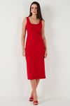 Slim Fit Kalın Askılı Midi Kadın Elbise 5866154 KIRMIZI