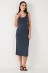 Slim Fit Kalın Askılı Midi Kadın Elbise 5866154 FÜME