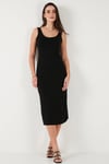 Slim Fit Kalın Askılı Midi Kadın Elbise 5866154 SİYAH