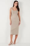 Slim Fit Kalın Askılı Midi Kadın Elbise 5866154 TAŞ