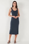 Slim Fit Kalın Askılı Midi Kadın Elbise 5866154 FÜME
