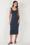 Slim Fit Kalın Askılı Midi Kadın Elbise 5866154 FÜME