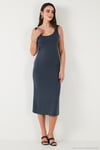 Slim Fit Kalın Askılı Midi Kadın Elbise 5866154 FÜME