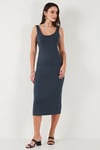 Slim Fit Kalın Askılı Midi Kadın Elbise 5866154 FÜME