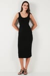 Slim Fit Kalın Askılı Midi Kadın Elbise 5866154 SİYAH