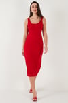 Slim Fit Kalın Askılı Midi Kadın Elbise 5866154 KIRMIZI