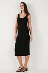 Slim Fit Kalın Askılı Midi Kadın Elbise 5866154 SİYAH