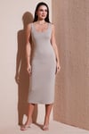 Slim Fit Kalın Askılı Midi Kadın Elbise 5866154 TAŞ