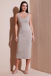Slim Fit Kalın Askılı Midi Kadın Elbise 5866154 TAŞ