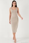 Slim Fit Kalın Askılı Midi Kadın Elbise 5866154 TAŞ