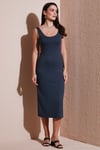 Slim Fit Kalın Askılı Midi Kadın Elbise 5866154 FÜME