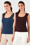 Slim Fit Kalın Dantelli Kare Yaka Bürümcük 2'li Paket Kadın Atlet 5864979S2 İNDİGO-VİŞNE