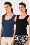 Slim Fit Kalın Dantelli Kare Yaka Bürümcük 2'li Paket Kadın Atlet 5864979S2 SİYAH-İNDİGO