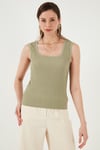 Slim Fit Kalın Dantelli Kare Yaka Bürümcük 2'li Paket Kadın Atlet 5864979S2 Olive-İNDİGO