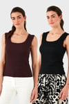 Slim Fit Kalın Dantelli Kare Yaka Bürümcük 2'li Paket Kadın Atlet 5864979S2 SİYAH-VİŞNE