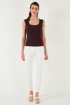 Slim Fit Kalın Dantelli Kare Yaka Bürümcük 2'li Paket Kadın Atlet 5864979S2 İNDİGO-VİŞNE