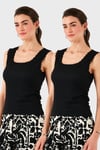 Slim Fit Kalın Dantelli Kare Yaka Bürümcük 2'li Paket Kadın Atlet 5864979S2 SİYAH-SİYAH