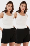 Slim Fit Kalın Dantelli Kare Yaka Bürümcük 2'li Paket Kadın Atlet 5864979S2 EKRU-EKRU