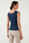 Slim Fit Kalın Dantelli Kare Yaka Bürümcük 2'li Paket Kadın Atlet 5864979S2 SİYAH-İNDİGO