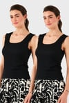 Slim Fit Kalın Dantelli Kare Yaka Bürümcük 2'li Paket Kadın Atlet 5864979S2 SİYAH-SİYAH