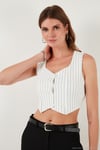 Slim Fit Kalp Yaka Düğmeli Kalın Askılı Crop Kadın Yelek 5865497 SİYAH ÇİZGİLİ