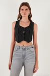 Slim Fit Kalp Yaka Düğmeli Kalın Askılı Crop Kadın Yelek 5865497 BEYAZ-SİYAH
