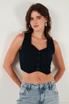 Slim Fit Kalp Yaka Düğmeli Kalın Askılı Crop Kadın Yelek 5865497 LACİVERT