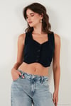 Slim Fit Kalp Yaka Düğmeli Kalın Askılı Crop Kadın Yelek 5865497 LACİVERT