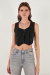 Slim Fit Kalp Yaka Düğmeli Kalın Askılı Crop Kadın Yelek 5865497 BEYAZ-SİYAH