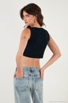 Slim Fit Kalp Yaka Düğmeli Kalın Askılı Crop Kadın Yelek 5865497 LACİVERT