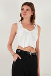 Slim Fit Kalp Yaka Düğmeli Kalın Askılı Crop Kadın Yelek 5865497 SİYAH ÇİZGİLİ