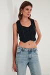 Slim Fit Kalp Yaka Düğmeli Kalın Askılı Crop Kadın Yelek 5865497 LACİVERT ÇİZGİLİ