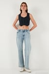 Slim Fit Kalp Yaka Düğmeli Kalın Askılı Crop Kadın Yelek 5865497 LACİVERT ÇİZGİLİ